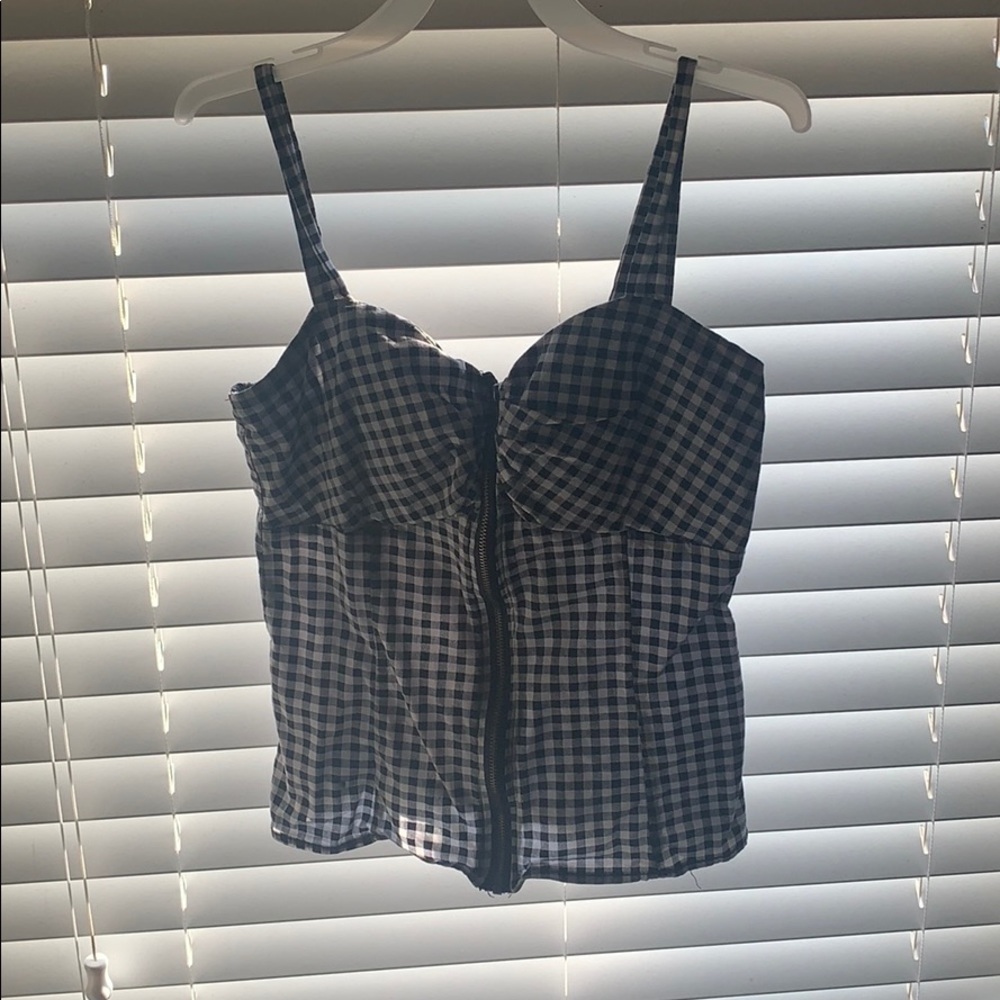 Black and white checkered zipped tank